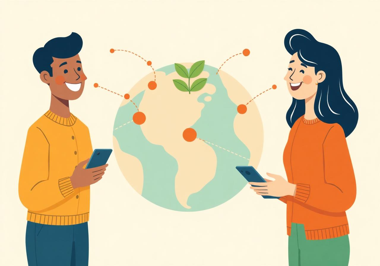 Global travelers connecting across destinations, representing Arivia Sim's worldwide impact
